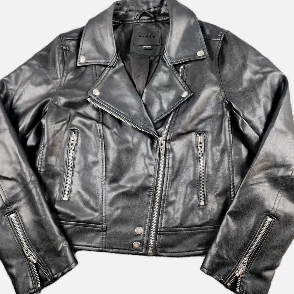 BLANKNYC Womens M Vegan Leather Jacket Faux Moto Biker Punk Rock Asymmetrical